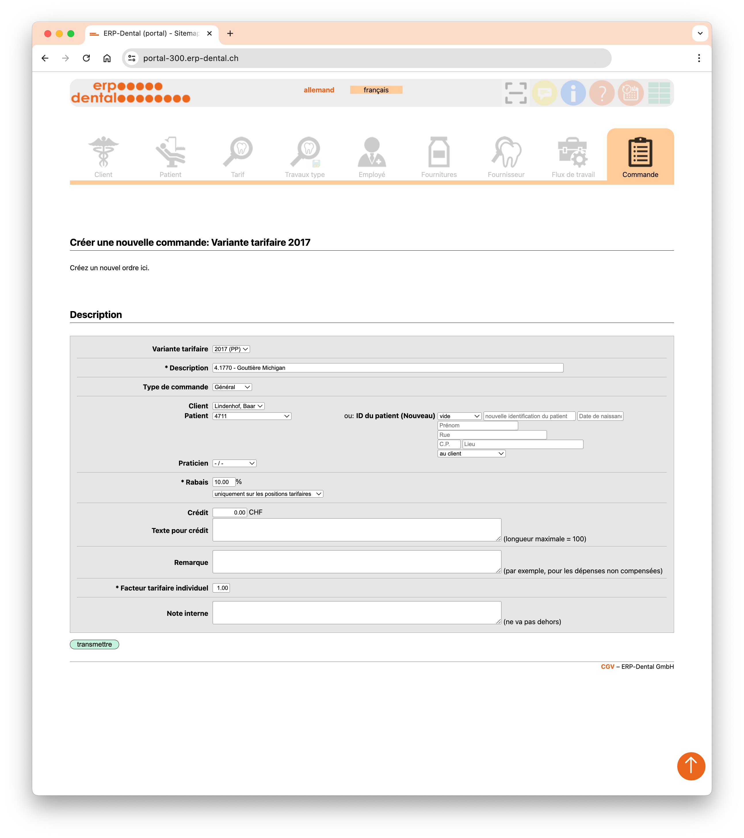 Sélectionner le client / patient